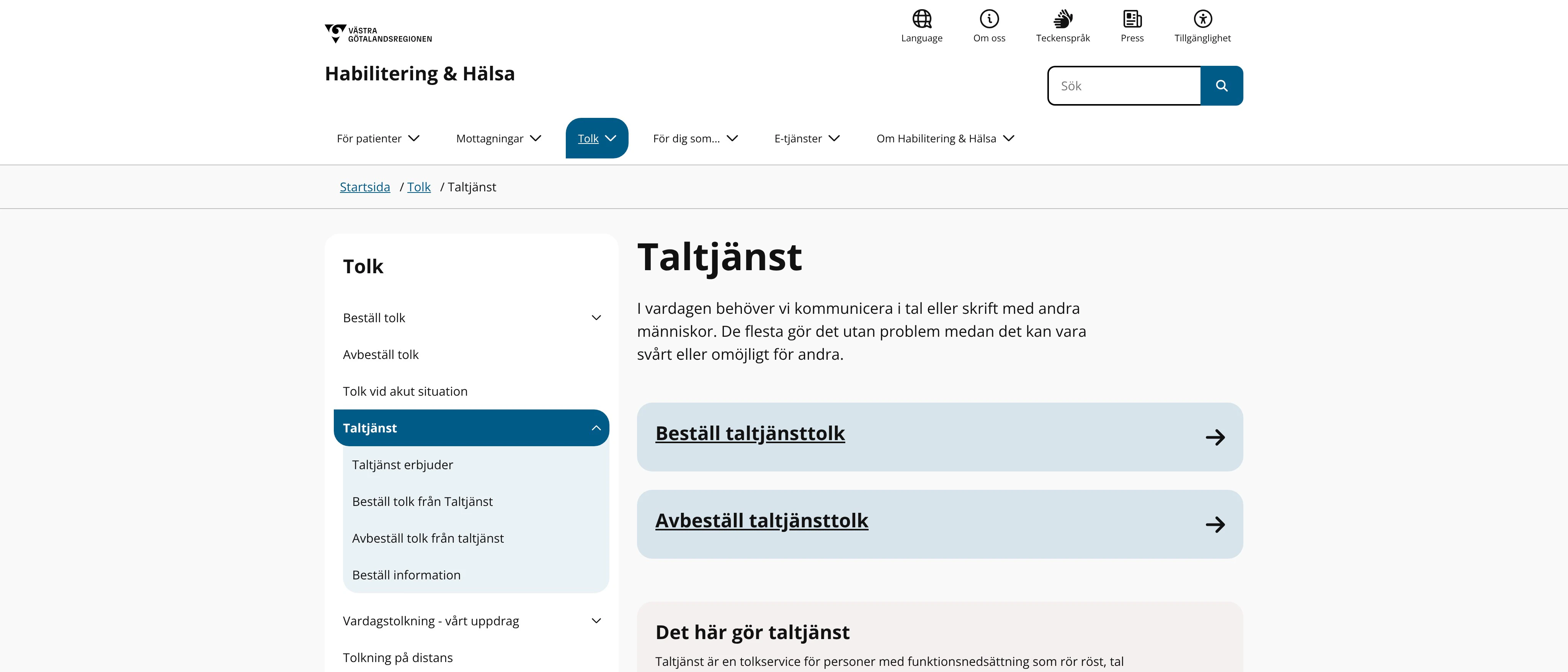 Tolk taltjänst, Göteborg