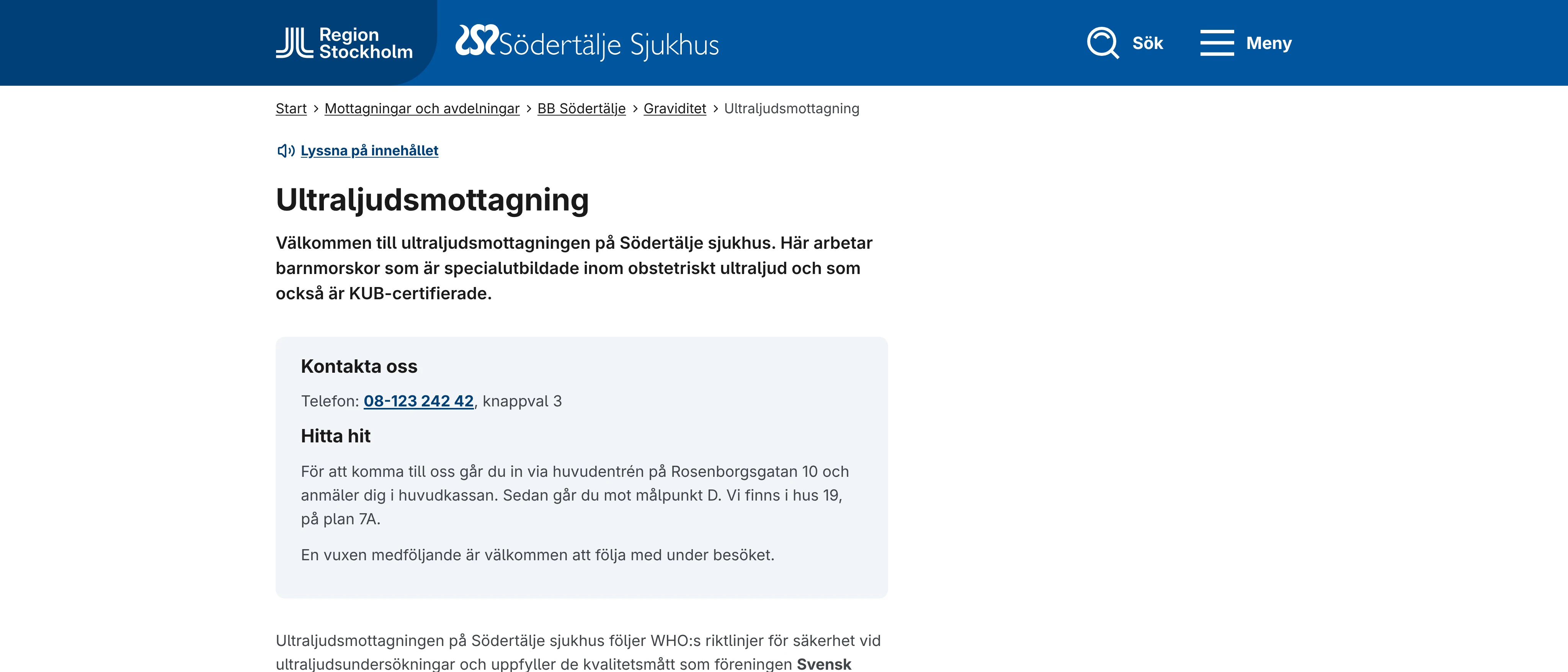 Ultraljudsmottagning, Södertälje sjukhus