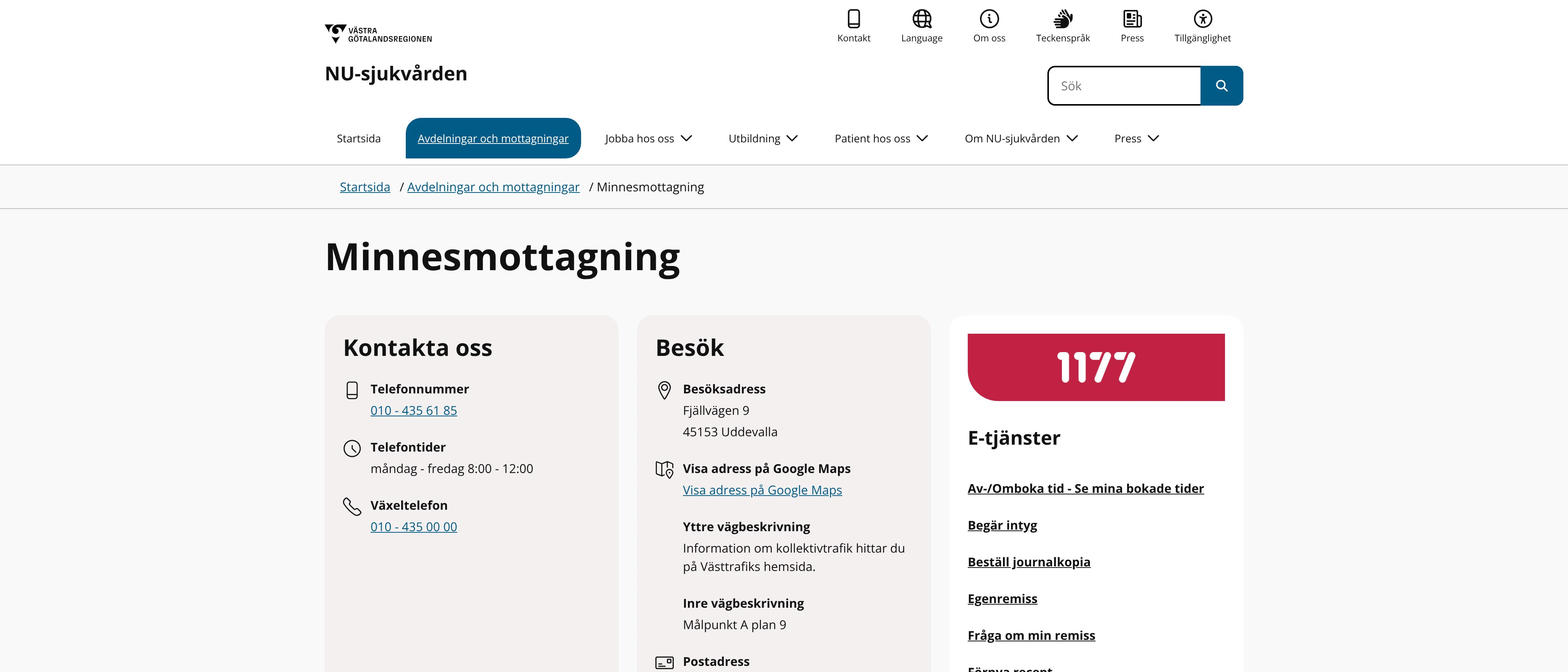 Minnesmottagning Uddevalla sjukhus, Uddevalla