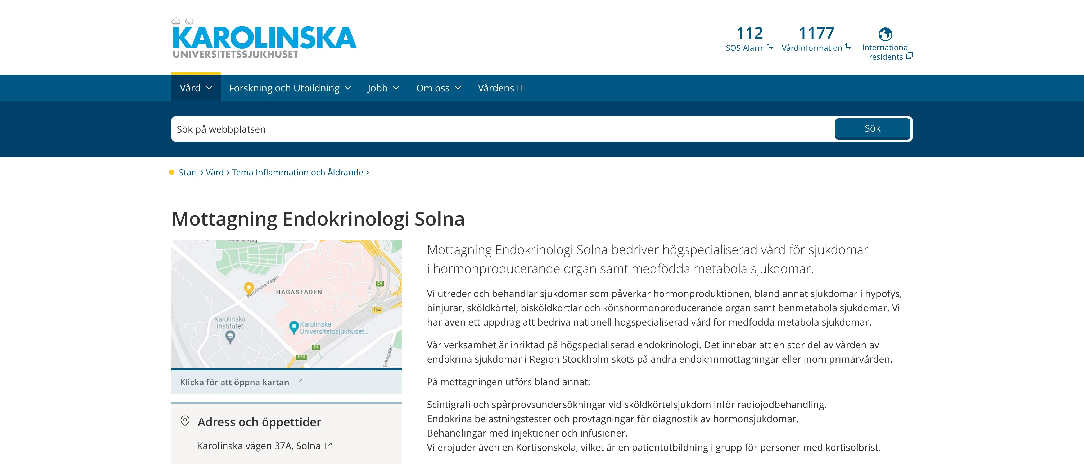 Mottagning Endokrinologi Solna, Karolinska Universitetssjukhuset