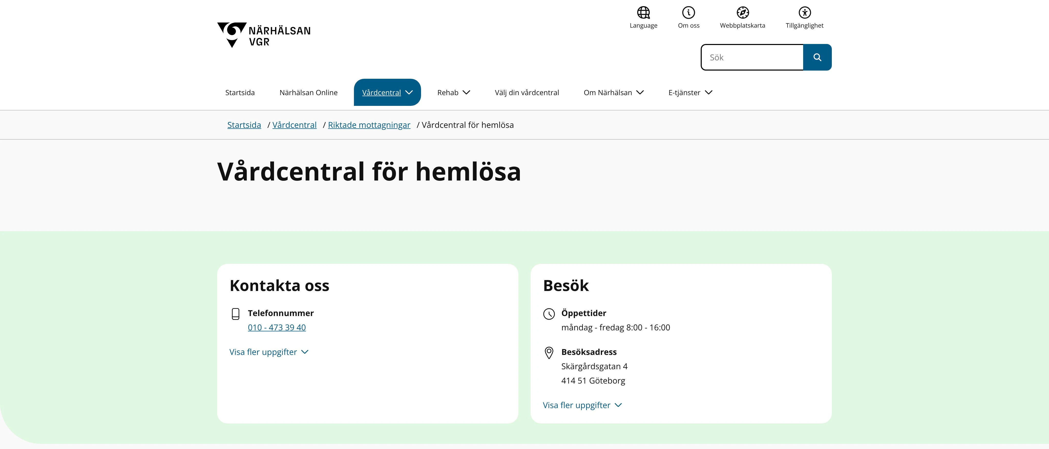 Närhälsan vårdcentral för hemlösa, Göteborg