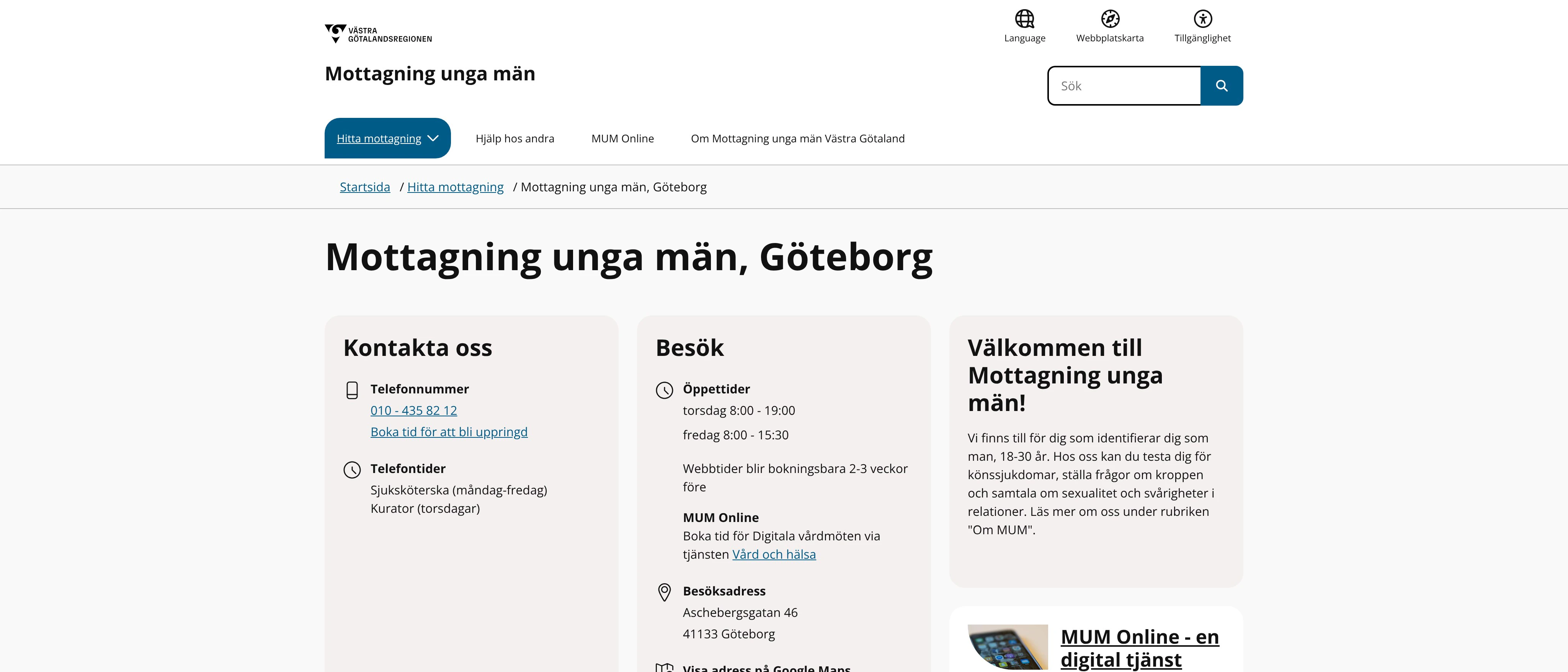 Göteborg mottagning unga män, Göteborg