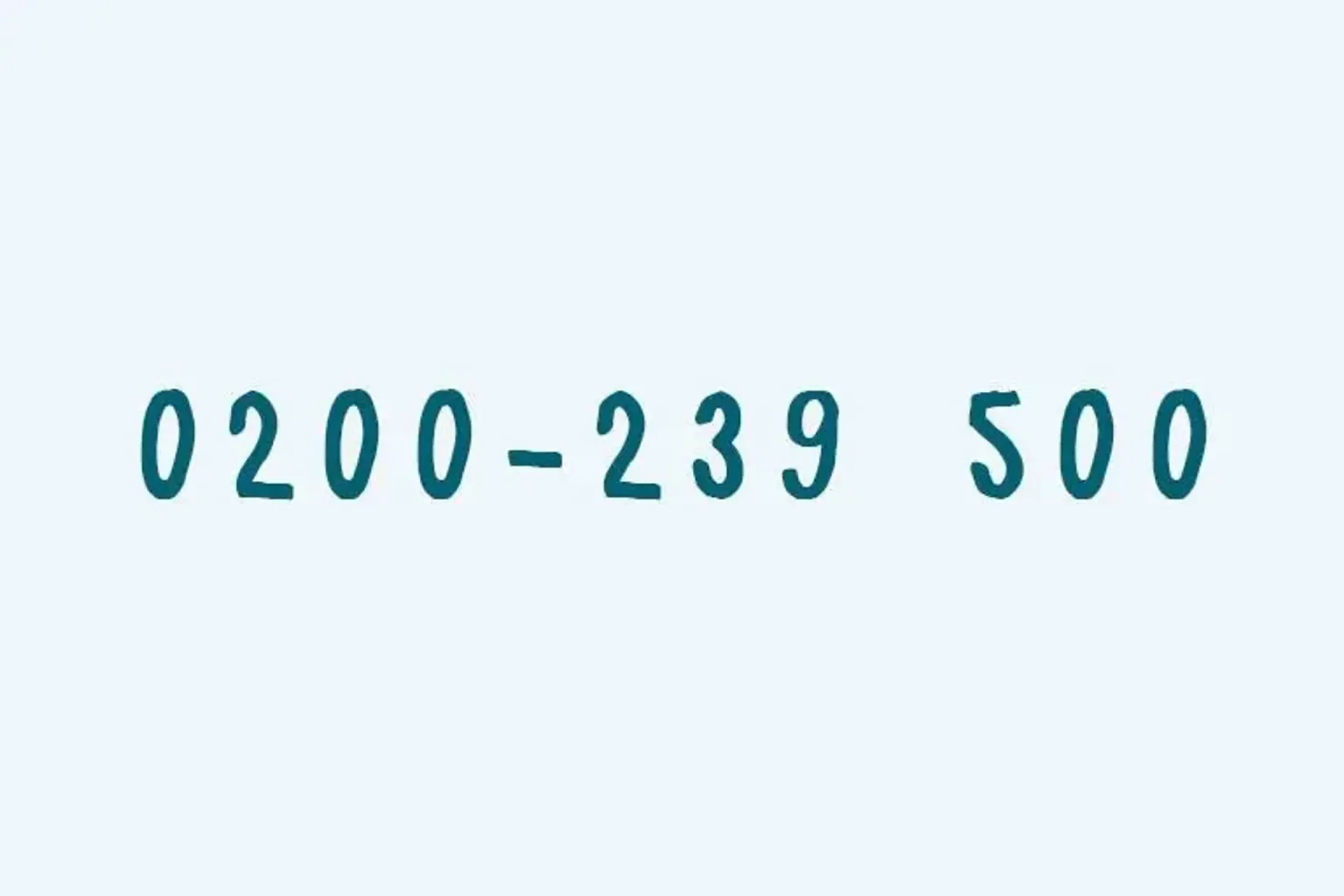 Telefonnummer 0200-239 500 visat i blå text på en ljusblå bakgrund.