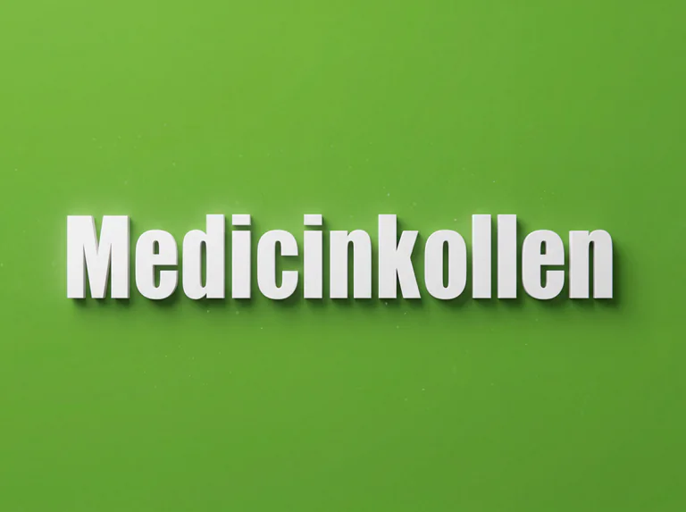 Bild av ordet "Medicinkollen" skrivet i vit text på en grön bakgrund, vilket indikerar ett koncept för medicinhantering.